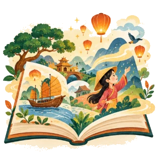 A child and Hǔhǔ exploring a story together.